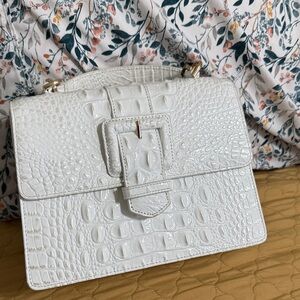 Brahmin White Crocodile-Embossed Satchel